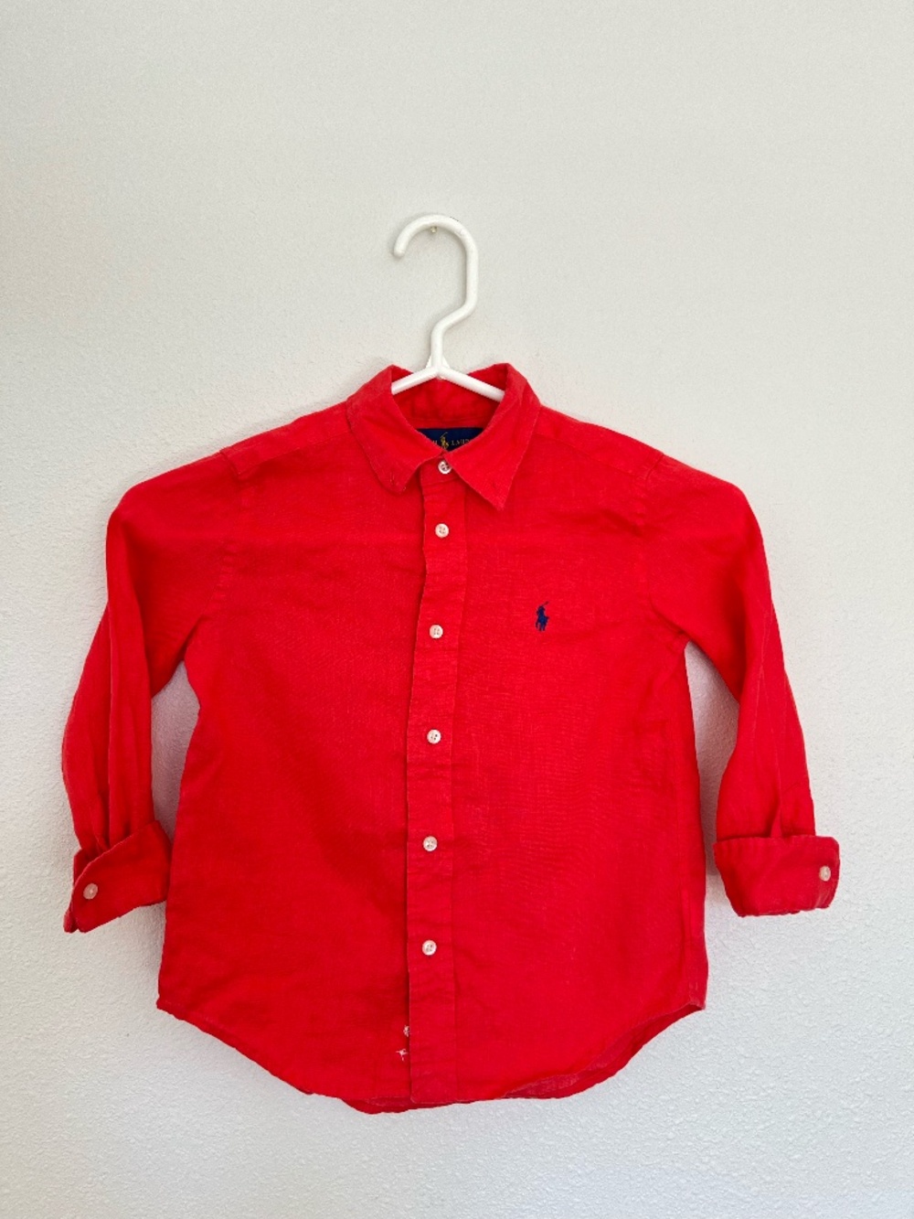 Polo Ralph Lauren Boys Size 5 Red 100% Linen Button Front Shirt